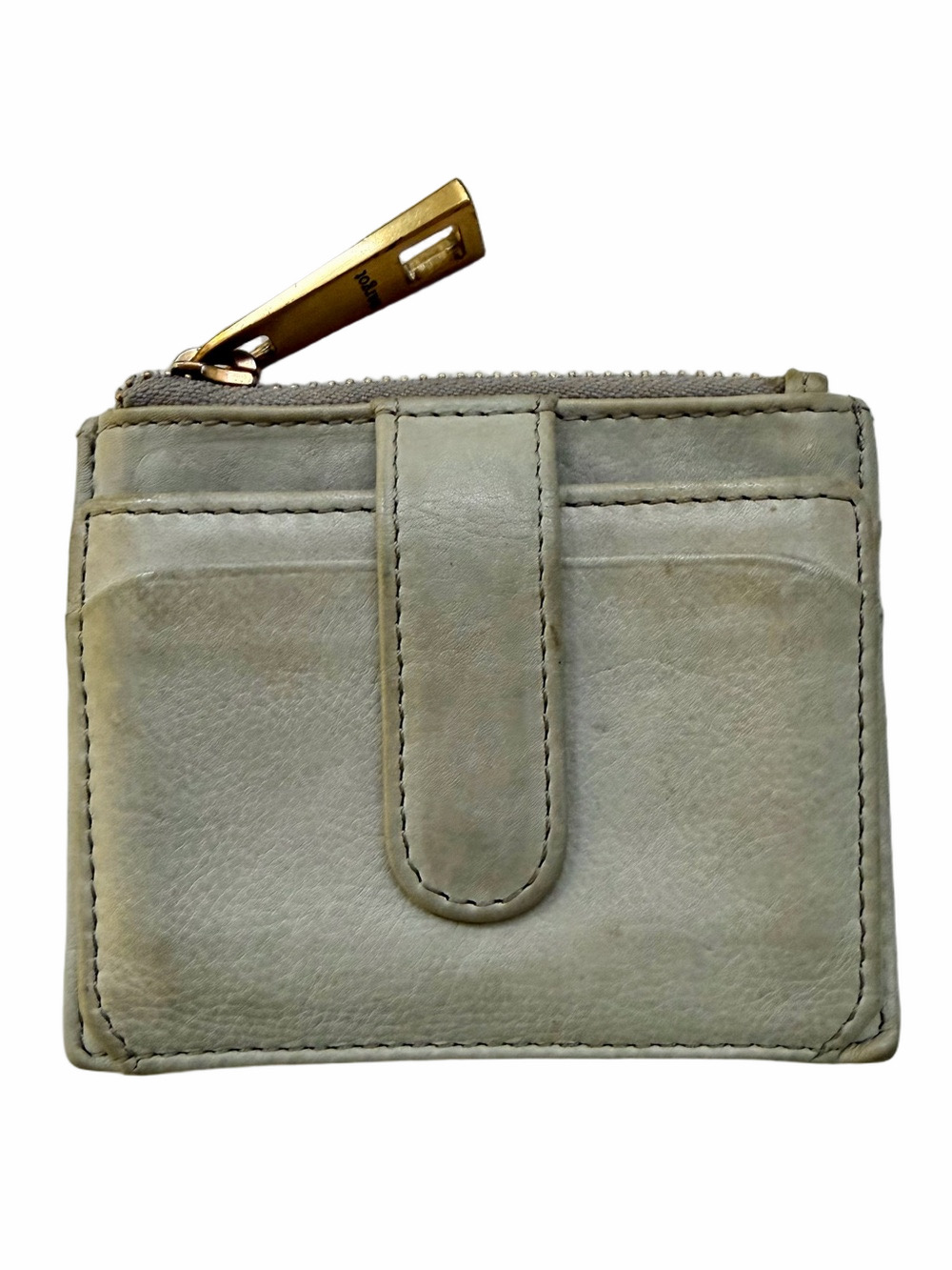 Margot New York Betty Zip Card Case Wallet Coin Purse Beige Leather